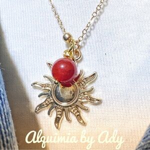 18K GOLD PLATED CARNELIAN SUN CHARM NECKLACE